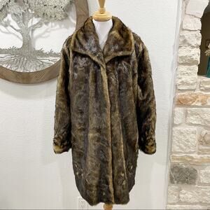 Alpine Studio Long Faux Fur Shawl Collar Coat Brown Large